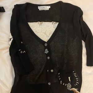 Italian beautiful black cardigan with white lace back